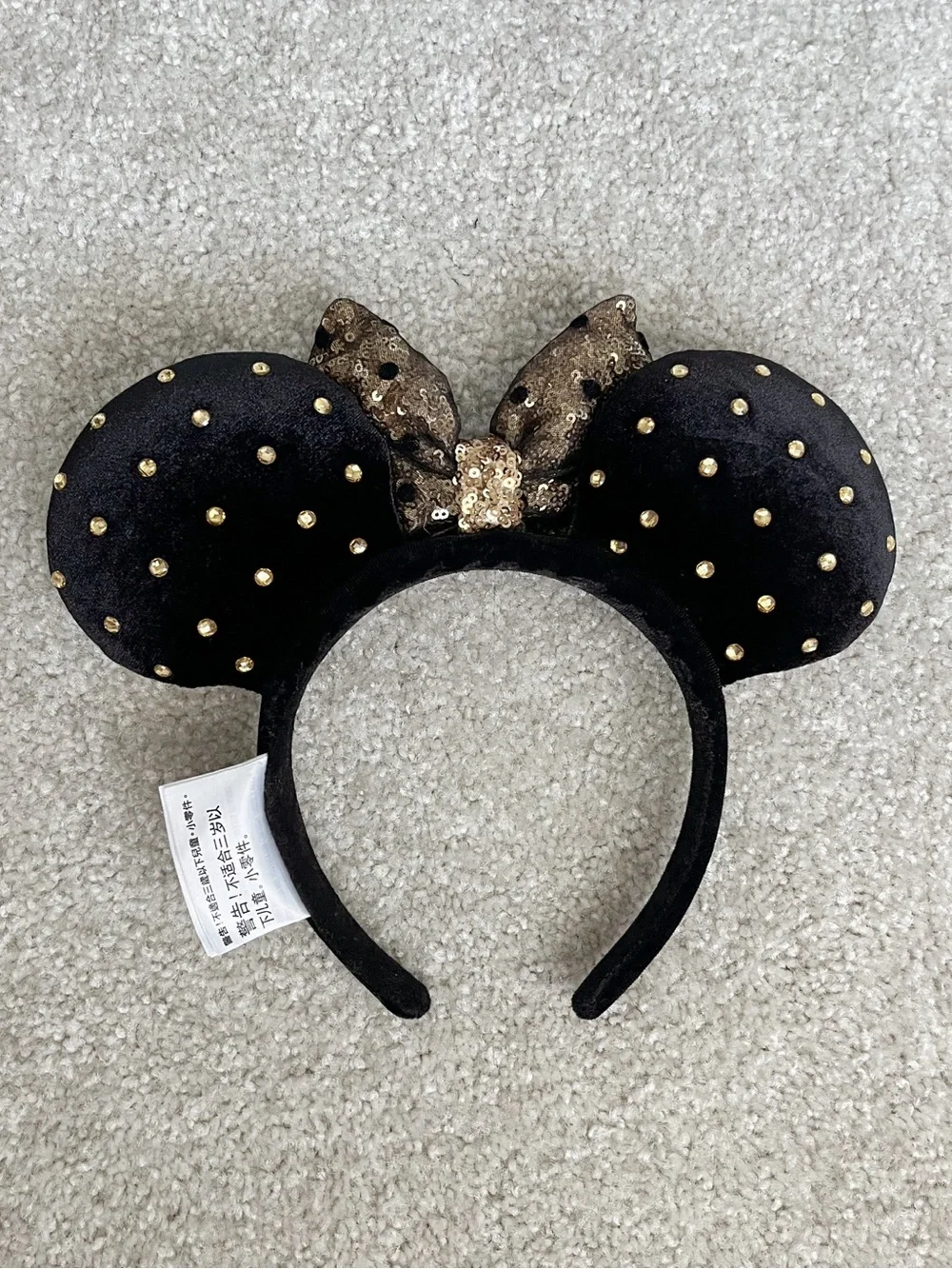 Disney Parks | Black and Gold | Studded Minnie Ear Headband with Gold Sequin Bow